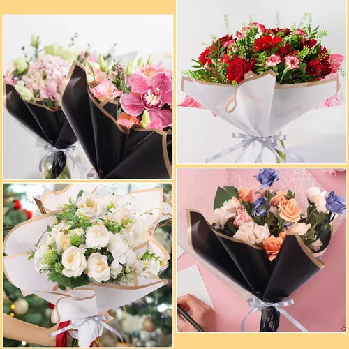 Miniatura 4 de Yahenda 420 hojas de papel de regalo de flores: papel de ramo de flores de 23 x 23 pulgadas con borde dorado, estilo coreano, para boda, despedida
