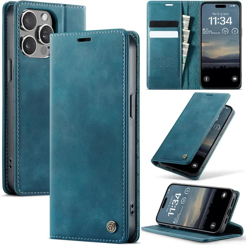 Miniatura 23 de Funda tipo cartera para iPhone 13 de piel tipo cartera con tarjetero y función atril, cierre magnético, bloqueo RFID, TPU a prueba de golpes