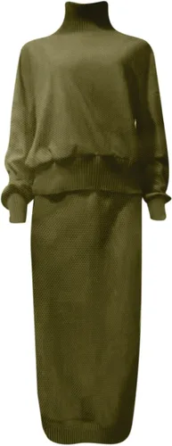 Miniatura 2 de FAMOORE Long Bathing Suit Bottom Set Outfits Mock Neck Long Sleeve Sweater Knit Maxi Long Skirt Sets Office Outfits for
