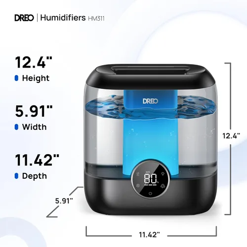 Miniatura 9 de Dreo Humidificadores de llenado superior de 6 L para dormitorio, tiempo de funcionamiento de 60 horas, 28 dB, silencioso, humidificadores de aire