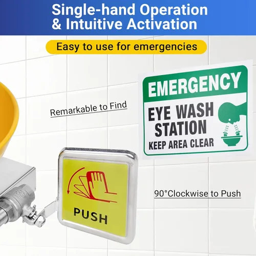 Miniatura 4 de Estación de lavado de ojos de emergencia ABS montada en la pared, acero inoxidable 304 - Kit de lavado de ojos aprobado por OSHA - para laboratorio