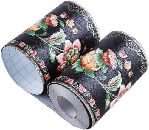 UPREDO Papel tapiz decorativo 3D con moldura floral, borde impermeable para pared, techo, para baño, cocina, azulejos en muro, 4 pulgadas por 16.4