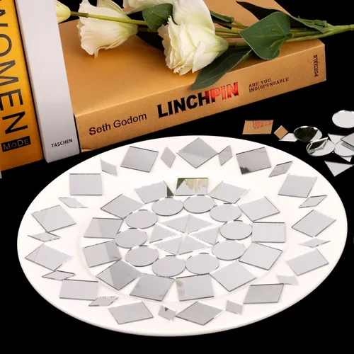 Miniatura 7 de PP OPOUNT 300 piezas de azulejos de mosaico, triángulos, cuadrados, redondos, rombos, sexangle, miniespejo en forma de gota para manualidades, bolas