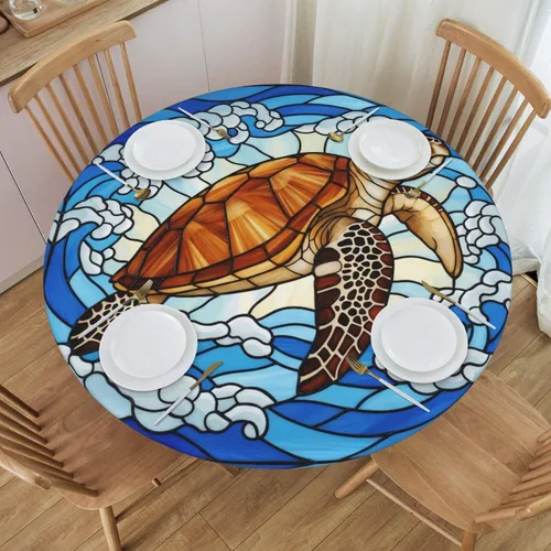 Miniatura 56 de Futterya Decorative Round Tablecloth Fitted Elastic Waterproof Table Cloth Cover Stretch Table Pad Cover for Parties Weddings Banquet Outdoor Events