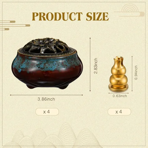Miniatura 2 de Maxcheck Quemador de incienso de cerámica con tapa de cobre, soporte de incienso de metal, quemador de cono de loto para sándalo, palo, santo, Azul