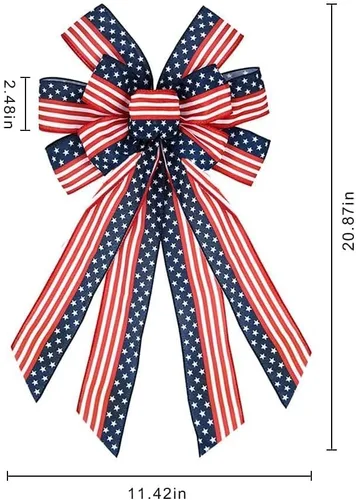 Miniatura 2 de Arcos grandes del 4 de julio para corona, lazo de corona patriótica, cinta de arpillera roja y azul, bandera estadounidense, lazos de estrellas