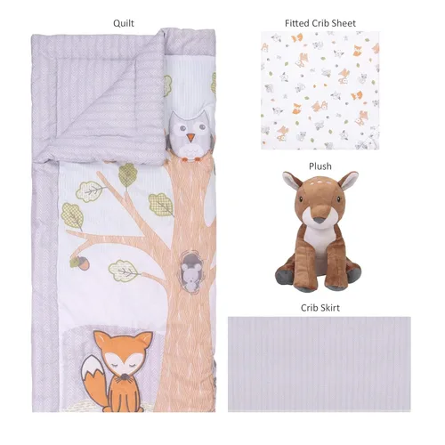 Miniatura 5 de Sammy & Lou Friendly Forest - Juego de ropa de cama para cuna de bebé de 4 piezas, incluye edredón, sábanas bajeras para cuna neutrales, falda