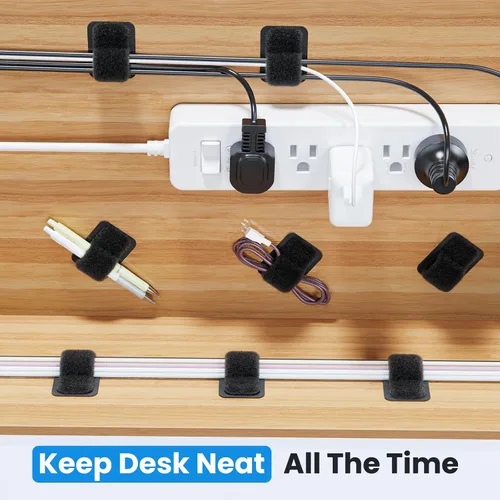 Miniatura 2 de Gestión de cables debajo del escritorio, 【Hasta 15 cables】【Soporte de cables mejorado】 Organizador de cables, cintas de cable ajustables con gancho