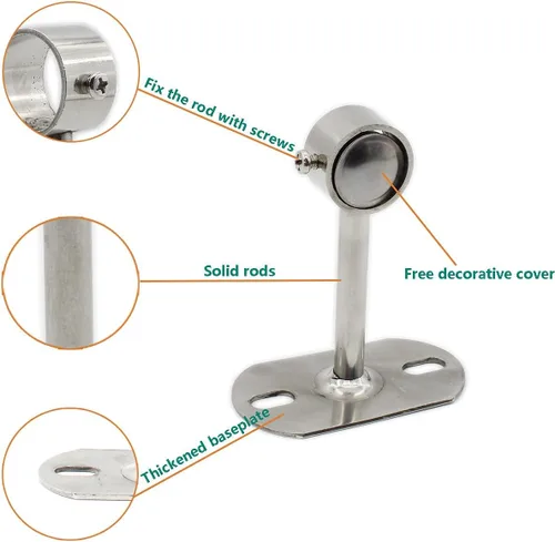 Miniatura 5 de Paquete de 2 soportes de montaje en techo, soporte de tubo de acero inoxidable para armario, soporte de tubería de techo, cortina de ducha, armario