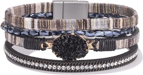 Miniatura 73 de FANCY SHINY - Pulsera de cuero estilo bohemio, pulsera de cuentas de cristal con cierre magnético, regalos de joyería para mujer