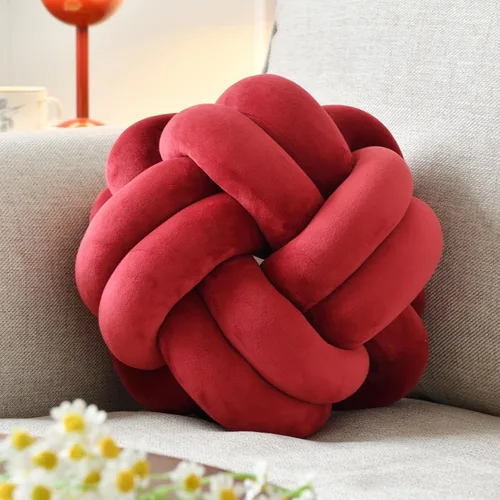 Miniatura 19 de Almohada de nudo de bola, cojín decorativo redondo para arrojar, almohada de felpa suave beige anudada de 8 pulgadas, cojín decorativo de nudo