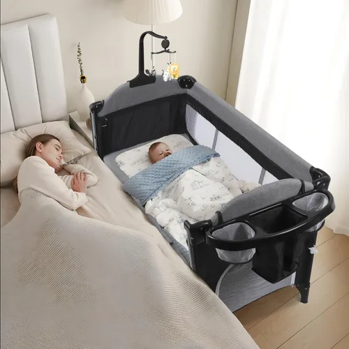 MMBABY Cuna de cabecera para bebé, empacar y jugar, gran juego portátil multifunción para recién nacidos a niños pequeños, cambiador de pañales en