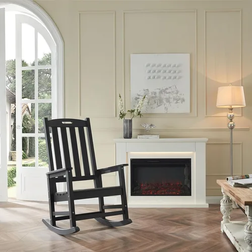 Miniatura 6 de Psilvam Mecedora de gran tamaño para exteriores, con asiento de 21 pulgadas de ancho y respaldo de 32 pulgadas de alto, premontada con la mayoría