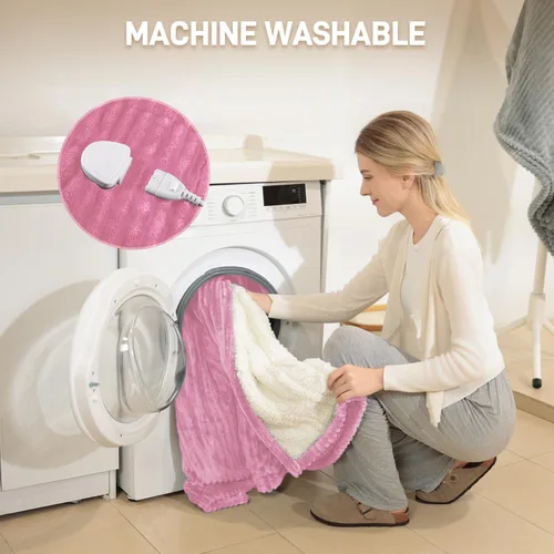Miniatura 7 de Manta térmica – Manta eléctrica tamaño Queen de 84 x 90 pulgadas, manta térmica de franela suave con 10 ajustes de tiempo, 6 ajustes de calor, Rosa