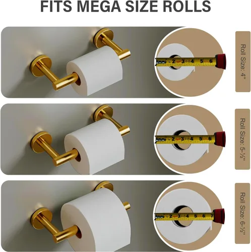 Miniatura 4 de POKIM Soporte de papel higiénico dorado cepillado, dispensador de papel higiénico de acero inoxidable 304 de doble poste para montaje en pared