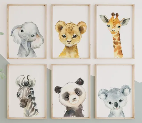 Miniatura 11 de Eviepops Prints Lindos animales de safari juego de 3 impresiones sin marco para bebé niña o niño, cuarto de bebé, habitación de niños, decoración