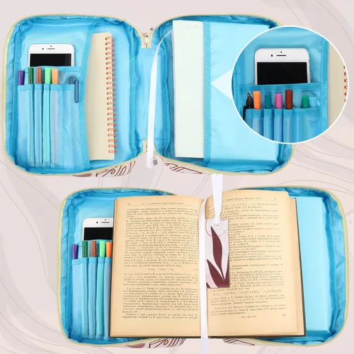 Miniatura 4 de Laumoi Funda para la Biblia para mujer, funda de Biblia floral de 10 pulgadas, bolsa protectora portátil para suministros de estudio bíblico, Varios