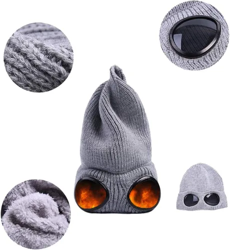 Miniatura 6 de Belsen Gorro de punto unisex con gafas de invierno cálido a prueba de viento