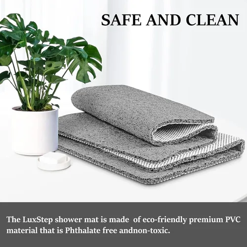 Miniatura 6 de LuxStep - Tapete de ducha, de 24 x 36 pulgadas, tapete de baño antideslizante con drenaje, tapete de baño de cloruro de polivinilo, de secado Gris