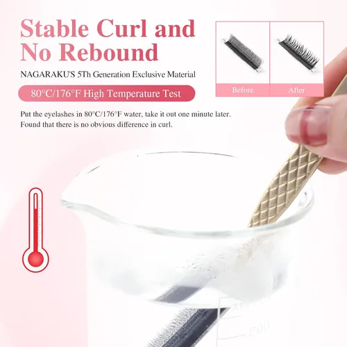Miniatura 66 de NAGARAKU Extensiones de pestañas falsas en forma de W de 4D, suaves y naturales, con volumen, rizado D, 0.07mm, mezcla de 8-15mm, abanico 0.07-D 4D W