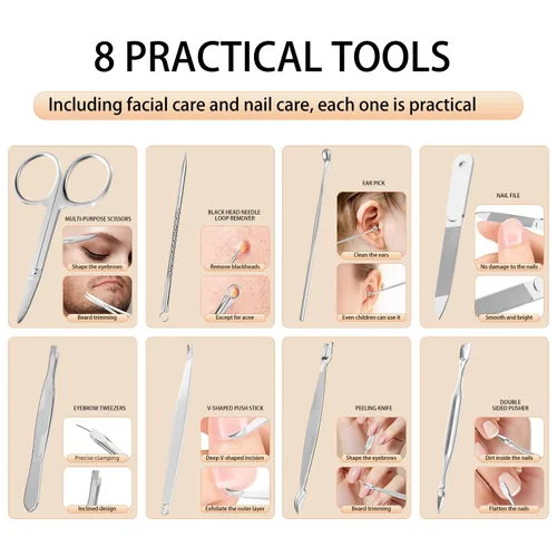 Miniatura 5 de ZIZZON Kit de manicura y pedicura, cortaúñas, juego de 12 piezas, kit de aseo profesional, herramientas de uñas con lujoso estuche de viaje