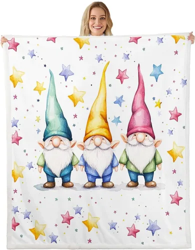 Miniatura 10 de Erosebridal Cartoon Gnomes Fleece Blanket,Dwarf Throw Blanket 40x50 Inch for Bedroom Living Rooms Sofa Couch,Colorful Stars Sherpa