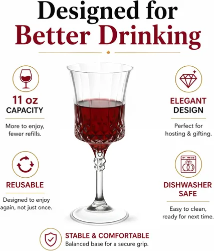 Miniatura 3 de Smarty Had A Party Copas de vino de plástico, paquete de 48 copas de vino desechables grandes de 11 onzas con tallo, vasos transparentes resistentes