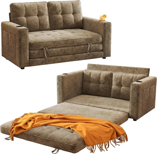 Miniatura 12 de WorthFurni Sofá Cama Convertible, Sofá Cama Plegable 2 en 1, Loveseat Sofá Cama Extraíble, Sofá Cama de Piso para Espacios Pequeños, Sofá Cama Gris