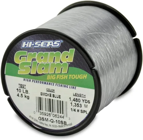 HI-SEAS Línea de pesca de monofilamento Grand Slam - Fuerte y resistente a la abrasión en transparente, rosa, verde, azul humo, amarillo Azul ahumado