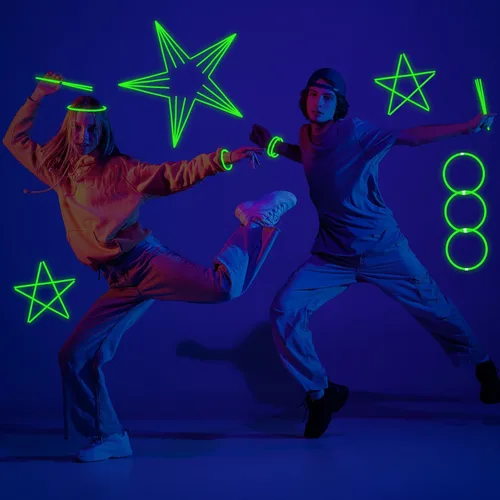 Miniatura 4 de 300 pulseras y collares verdes que brillan en la oscuridad a granel con conectores de 8 pulgadas, barras luminosas de neón para Hawii, carnaval