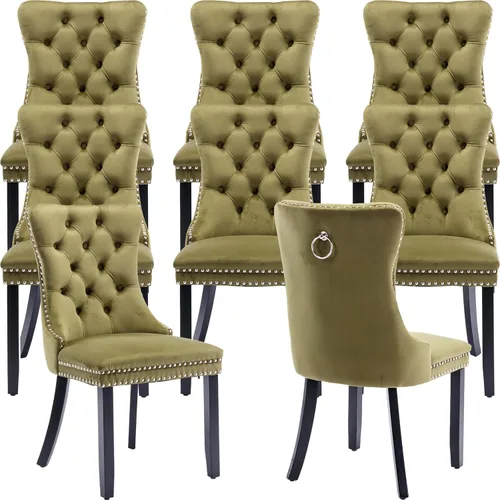 Miniatura 28 de Velvet Dining Chairs Set of 2, Tufted High Chairs with Nailhead Trim, Pull Ring, Black Solid Wood Legs, Elegant Upholstered Accent Chairs for Dining