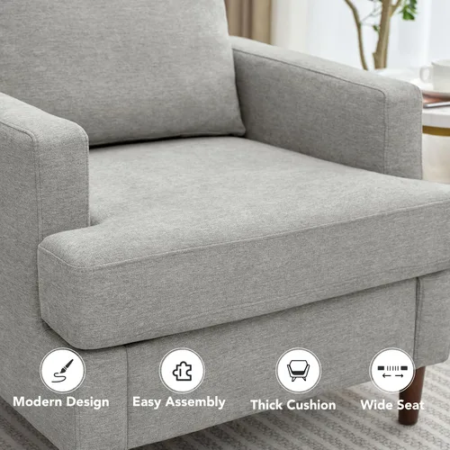 Miniatura 3 de Weture Silla de Acento Mid-Century, Sillón Moderno de Tela de Lino con Brazos para Sala de Estar, Cómodas Sillas de Acento Tapizadas de Lectura