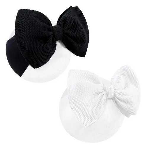Miniatura 14 de YanJie Diademas para bebé, hechas a mano, de nailon, elásticas, con lazos para el pelo, para recién nacidos, niñas, niños pequeños y niños en negro