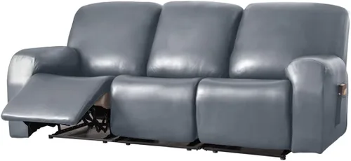 Miniatura 32 de Vctops - Funda elástica de 6 piezas para sofá biplaza reclinable, de cuero sintético impermeable, protector de muebles antideslizante con borde Negro