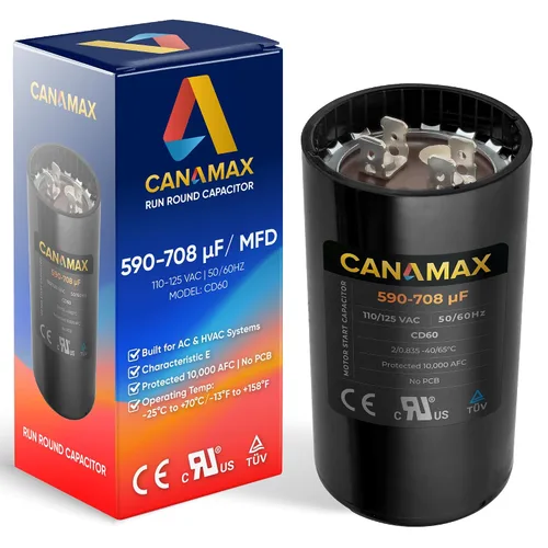 Miniatura 27 de 108-130 uf 108/130 MFD 110-125 VCA Voltios CD60 Condensador de arranque de motor redondo 50/60 Hz AC Eléctrico - Compatible con condensadores