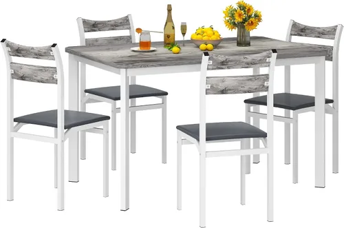 Miniatura 9 de Recaceik Juego de 4 sillas de mesa de comedor de 43.3 pulgadas, juego de 4 mesas de comedor de madera moderna con 4 sillas tapizadas de piel