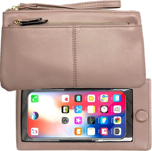 Miniatura 10 de Funda de cuero para teléfono con pantalla táctil, cartera de mano para mujeres y niñas F21 Borgoña 2 bolsillos