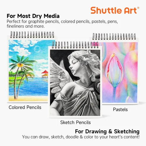 Miniatura 2 de Shuttle Art Bloc de dibujo de 9 x 12 pulgadas, 260 hojas (68 libras/3.53 oz/m²), paquete de 2, 130 hojas cada una, cuaderno de bocetos encuadernado