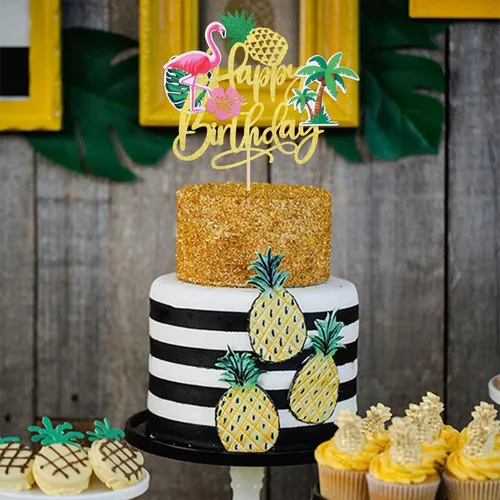 Miniatura 4 de 1 pieza de decoración de pastel de flamenco con purpurina para palmera, tortuga, hoja, flor, piña, flamenco, decoración para tartas tropicales