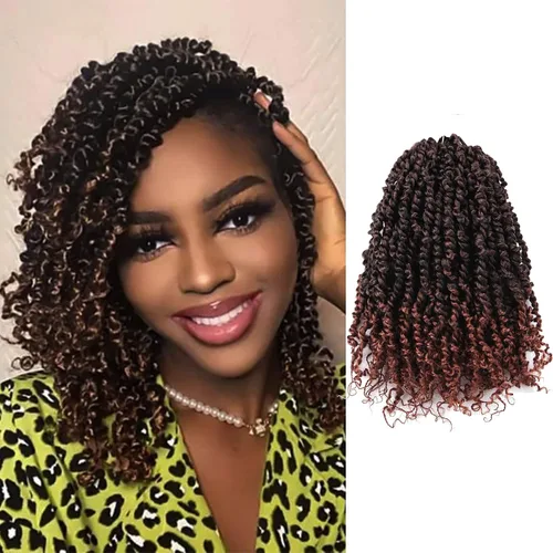 Miniatura 39 de Paquete de 8 paquetes de cabello de ganchillo Passion Twist de 6 pulgadas, rizos bohemios pretrenzados previamente trenzados, negro natural 1B