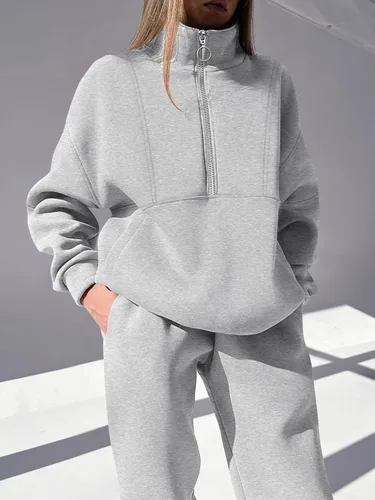 Miniatura 5 de ANRABESS Conjunto de 2 piezas para mujer, sudadera de gran tamaño con media cremallera a juego, pantalón de pierna ancha, conjunto de ropa