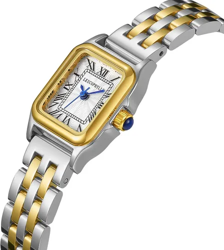 Miniatura 2 de Relojes pequeños de oro para mujer con funda rectangular vintage, esfera romana clásica, banda de acero inoxidable resistente al agua con cadena