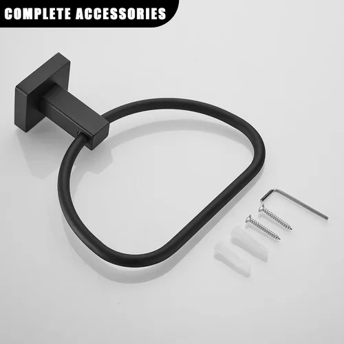Miniatura 7 de Leyden Toallero de mano negro mate, anillo de toalla de baño, colgadores de toalla de mano de baño montado en la pared medio redondo moderno