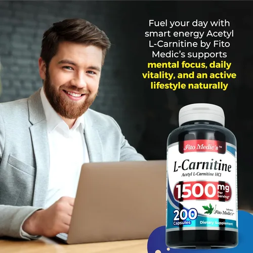 Miniatura 3 de FITO MEDIC'S Suplemento de L-carnitina de laboratorio, fórmula de acetil L-carnitina, 200 cápsulas