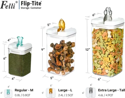 Miniatura 3 de Felli Flip Tite Contenedor de comida para mascotas con tapas herméticas, recipiente acrílico libre de BPA con asas de hueso de pata de pescado