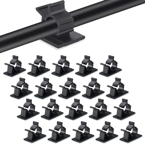 Viaky 30 clips de alambre de cable negro ajustables de nailon para gestión de cables adhesivos, adecuado para cables de diámetro máximo de 0.5