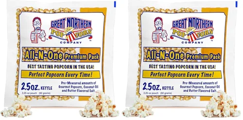 Great Northern Popcorn Packs - Paquetes de palomitas de maíz estilo cine, 2.5 onzas, todo en uno, sal, paquetes de aceite para máquinas de reventar