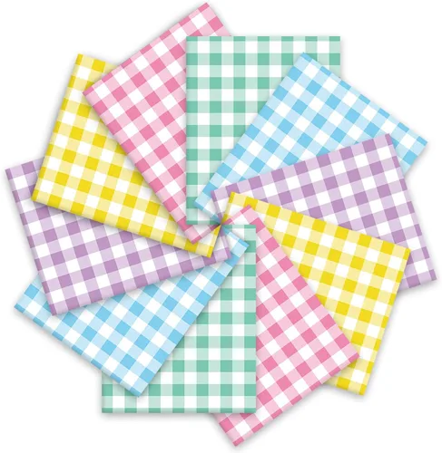 Whaline Paquete de 5 piezas de tela de algodón de Pascua de primavera, cuadros de tela cuadriculada, cuadros coloridos a cuadros para manualidades,