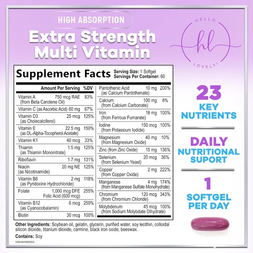 Miniatura 2 de Multivitamínico para mujer – Multivitaminas diarias completas para mujer con biotina, calcio, ácido fólico, hierro, zinc, vitamina A, C, D, E y B