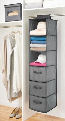 Miniatura 4 de mDesign Organizador de almacenamiento largo y suave para colgar sobre el armario, con 3 estantes y 3 cajones para ropa, leggings, lencería